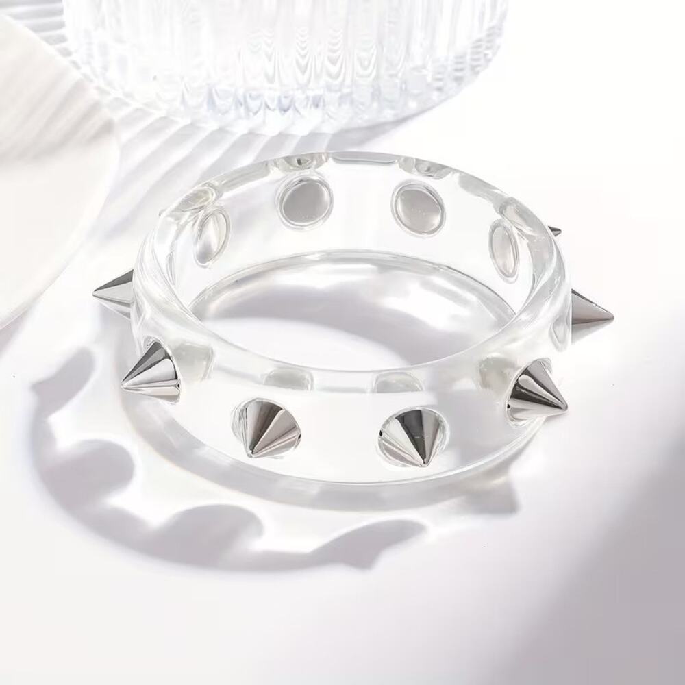 Transparent Studded Resin Bangle Bracelet – Punk Gothic Spike Cuff